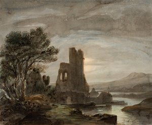 Nattlandskap med ødelagt kloster